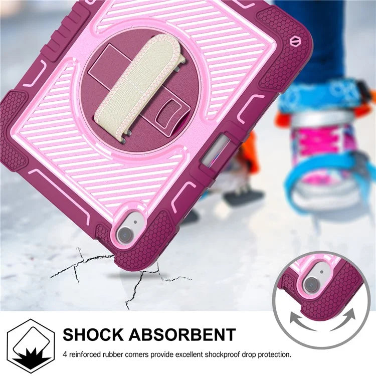 For iPad Air 11 (2024) Case Rotatable Kickstand Silicone + PC Tablet Cover with Shoulder Strap