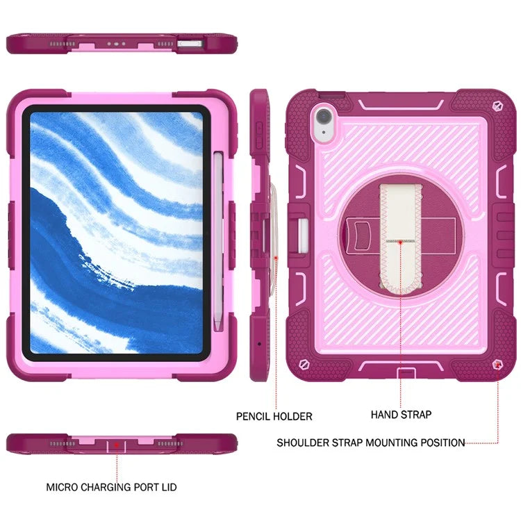 For iPad Air 11 (2024) Case Rotatable Kickstand Silicone + PC Tablet Cover with Shoulder Strap