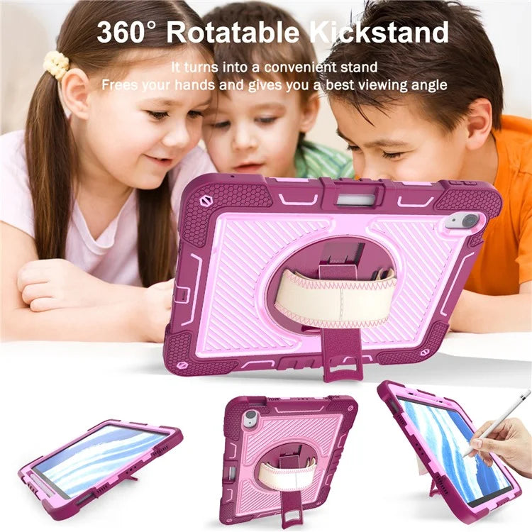 For iPad Air 11 (2024) Case Rotatable Kickstand Silicone + PC Tablet Cover with Shoulder Strap