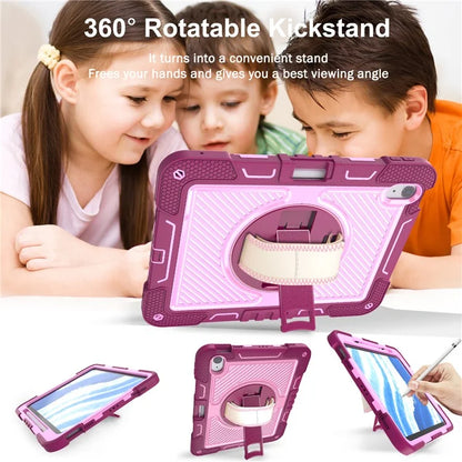 For iPad Air 11 (2024) Case Rotatable Kickstand Silicone + PC Tablet Cover with Shoulder Strap