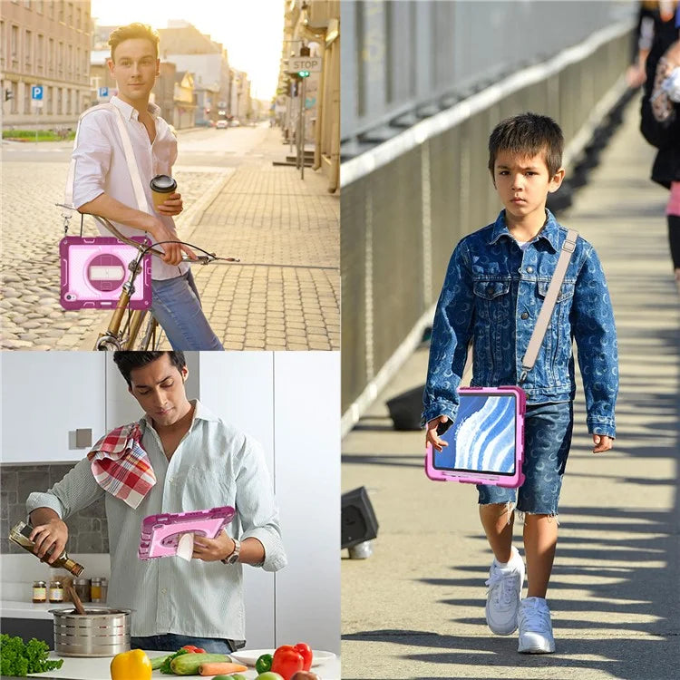 For iPad Air 11 (2024) Case Rotatable Kickstand Silicone + PC Tablet Cover with Shoulder Strap