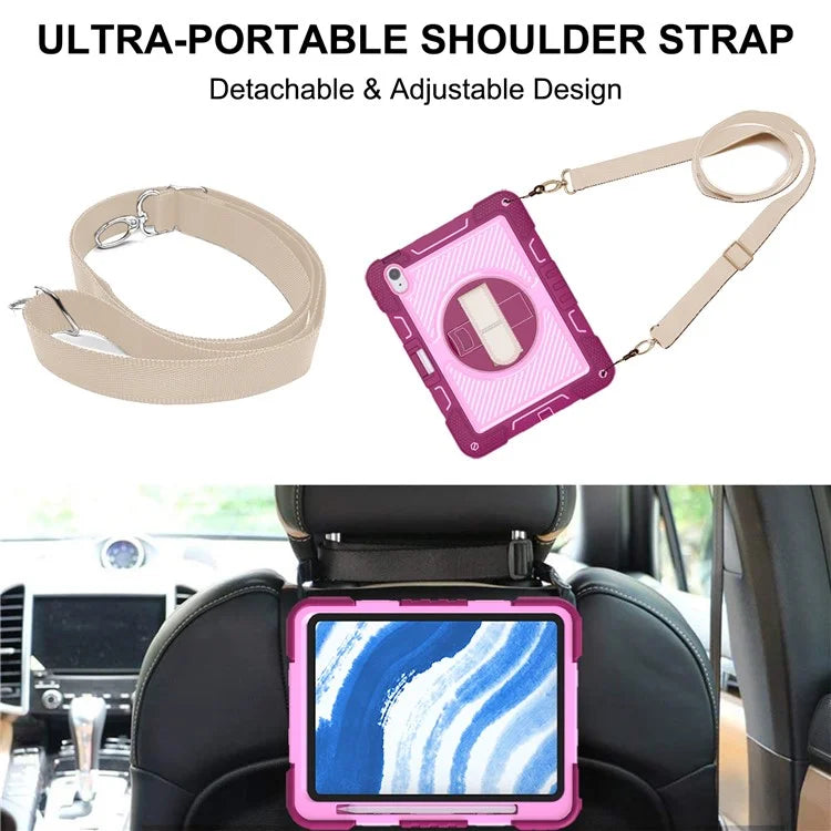 For iPad Air 11 (2024) Case Rotatable Kickstand Silicone + PC Tablet Cover with Shoulder Strap
