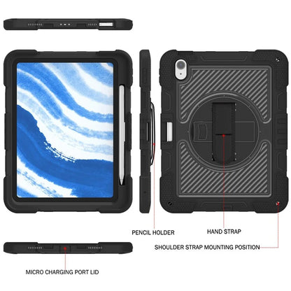 For iPad Air 11 (2024) Case Rotatable Kickstand Silicone + PC Tablet Cover with Shoulder Strap