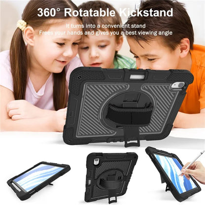 For iPad Air 11 (2024) Case Rotatable Kickstand Silicone + PC Tablet Cover with Shoulder Strap