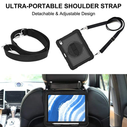 For iPad Air 11 (2024) Case Rotatable Kickstand Silicone + PC Tablet Cover with Shoulder Strap