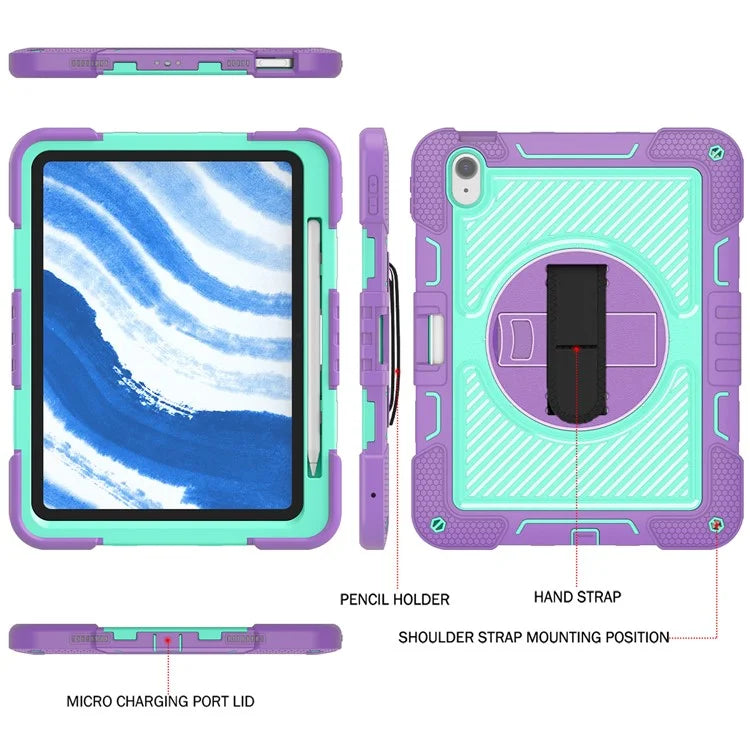 For iPad Air 11 (2024) Case Rotatable Kickstand Silicone + PC Tablet Cover with Shoulder Strap