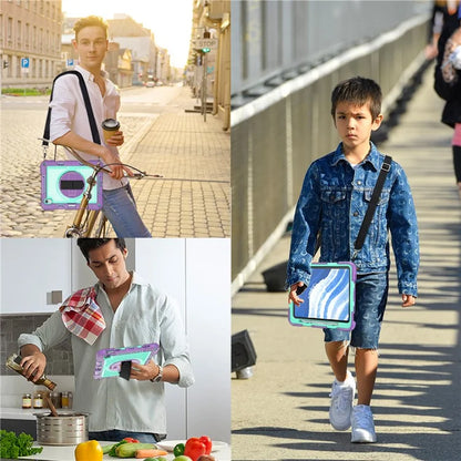 For iPad Air 11 (2024) Case Rotatable Kickstand Silicone + PC Tablet Cover with Shoulder Strap