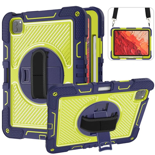 For iPad Pro 11 (2024) Case Kickstand Silicone + PC Tablet Cover with Hand / Shoulder Strap