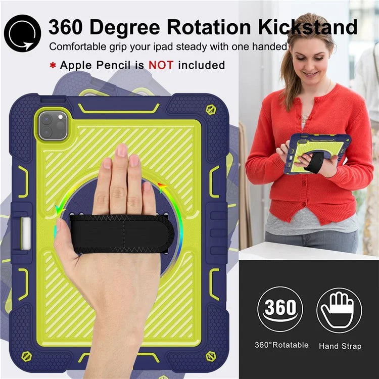 For iPad Pro 11 (2024) Case Kickstand Silicone + PC Tablet Cover with Hand / Shoulder Strap