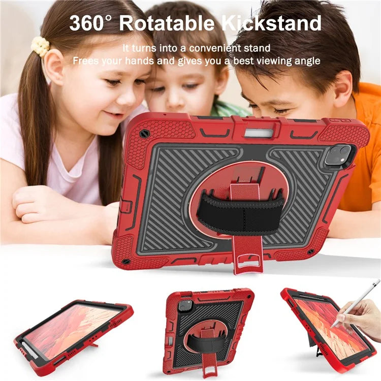 For iPad Pro 11 (2024) Case Kickstand Silicone + PC Tablet Cover with Hand / Shoulder Strap
