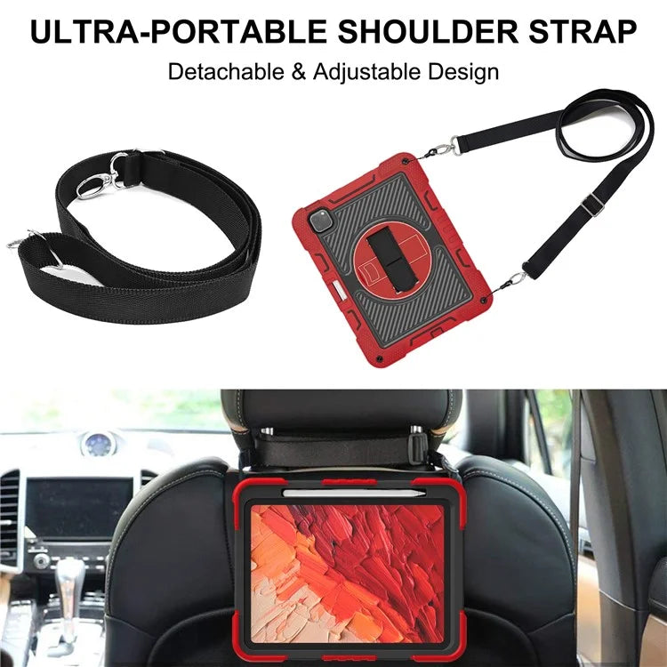 For iPad Pro 11 (2024) Case Kickstand Silicone + PC Tablet Cover with Hand / Shoulder Strap