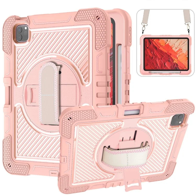 For iPad Pro 11 (2024) Case Kickstand Silicone + PC Tablet Cover with Hand / Shoulder Strap