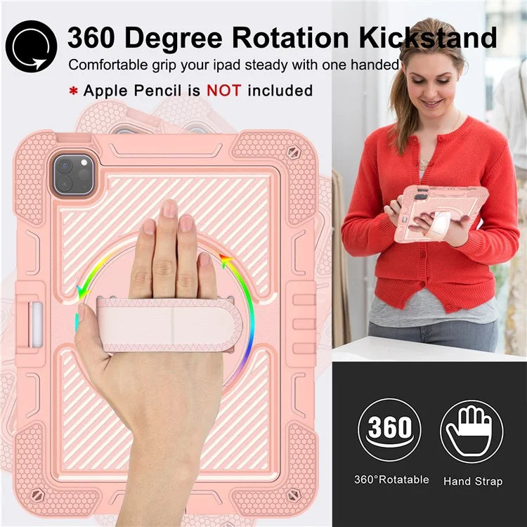 For iPad Pro 11 (2024) Case Kickstand Silicone + PC Tablet Cover with Hand / Shoulder Strap