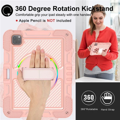 For iPad Pro 11 (2024) Case Kickstand Silicone + PC Tablet Cover with Hand / Shoulder Strap