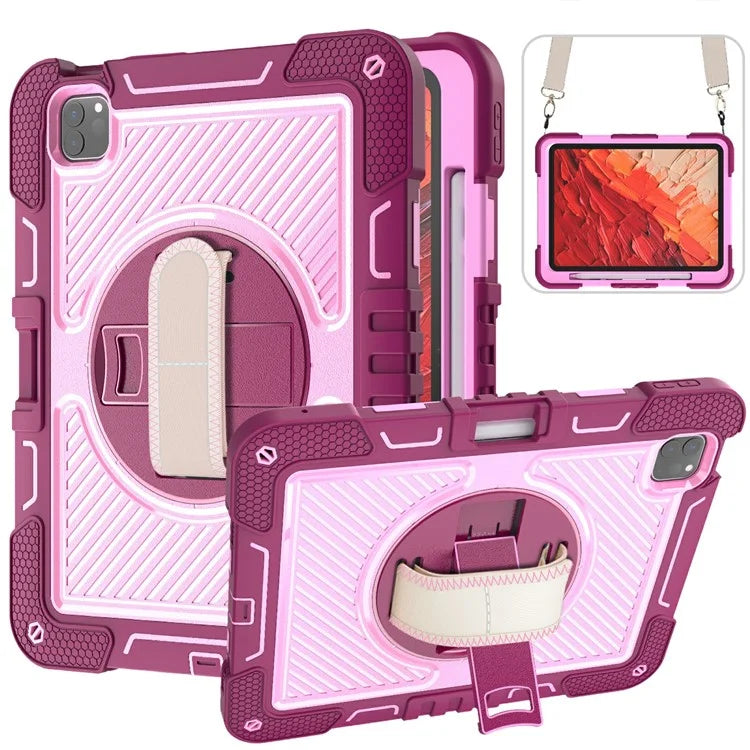 For iPad Pro 11 (2024) Case Kickstand Silicone + PC Tablet Cover with Hand / Shoulder Strap