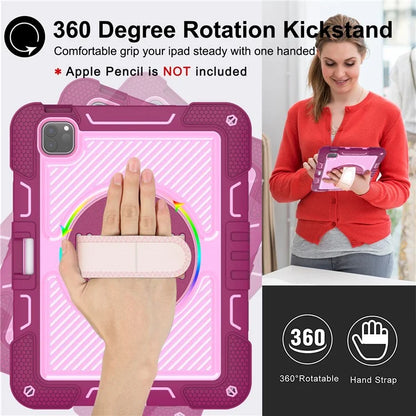 For iPad Pro 11 (2024) Case Kickstand Silicone + PC Tablet Cover with Hand / Shoulder Strap