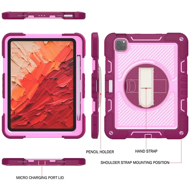 For iPad Pro 11 (2024) Case Kickstand Silicone + PC Tablet Cover with Hand / Shoulder Strap