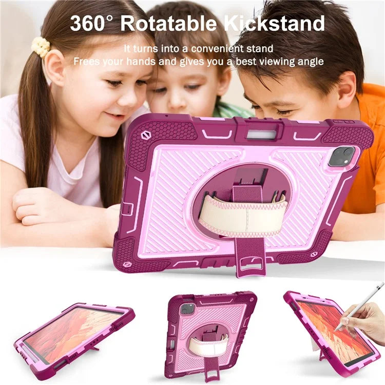 For iPad Pro 11 (2024) Case Kickstand Silicone + PC Tablet Cover with Hand / Shoulder Strap