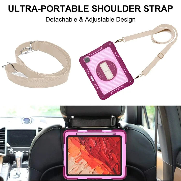 For iPad Pro 11 (2024) Case Kickstand Silicone + PC Tablet Cover with Hand / Shoulder Strap