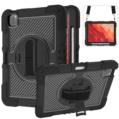 For iPad Pro 11 (2024) Case Kickstand Silicone + PC Tablet Cover with Hand / Shoulder Strap