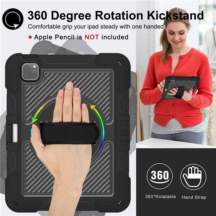 For iPad Pro 11 (2024) Case Kickstand Silicone + PC Tablet Cover with Hand / Shoulder Strap