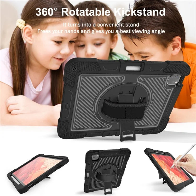 For iPad Pro 11 (2024) Case Kickstand Silicone + PC Tablet Cover with Hand / Shoulder Strap
