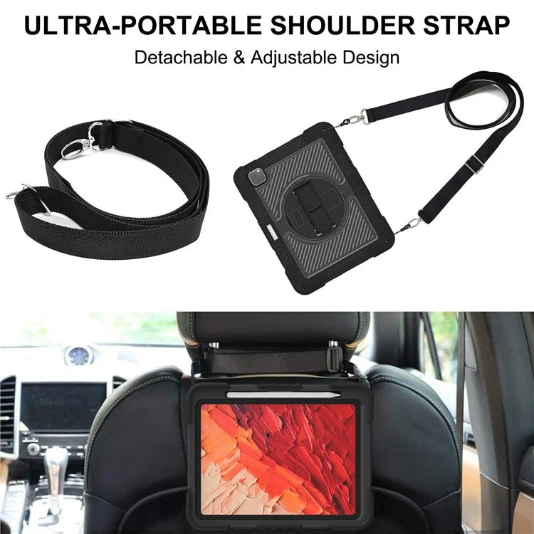 For iPad Pro 11 (2024) Case Kickstand Silicone + PC Tablet Cover with Hand / Shoulder Strap