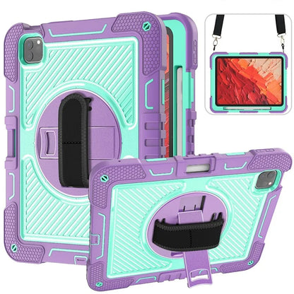 For iPad Pro 11 (2024) Case Kickstand Silicone + PC Tablet Cover with Hand / Shoulder Strap