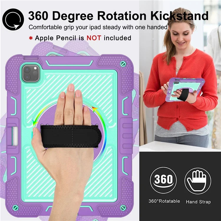 For iPad Pro 11 (2024) Case Kickstand Silicone + PC Tablet Cover with Hand / Shoulder Strap