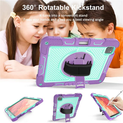 For iPad Pro 11 (2024) Case Kickstand Silicone + PC Tablet Cover with Hand / Shoulder Strap