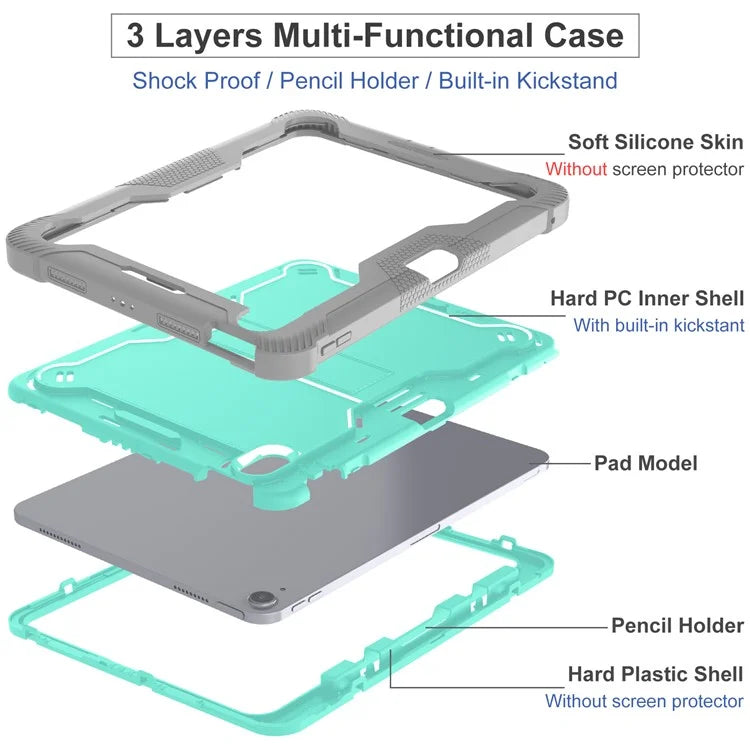For iPad Air 11 (2024) Case Silicone + PC Tablet Cover with Stable Kickstand