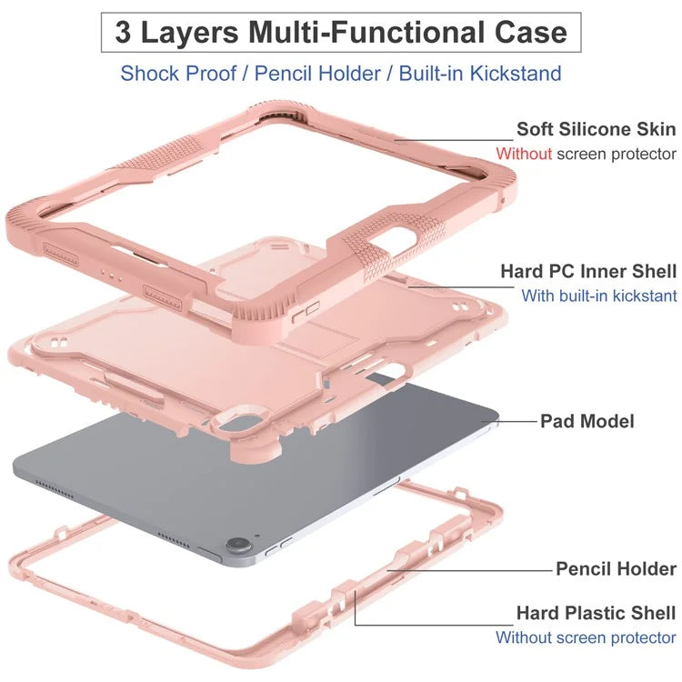 For iPad Air 11 (2024) Case Silicone + PC Tablet Cover with Stable Kickstand