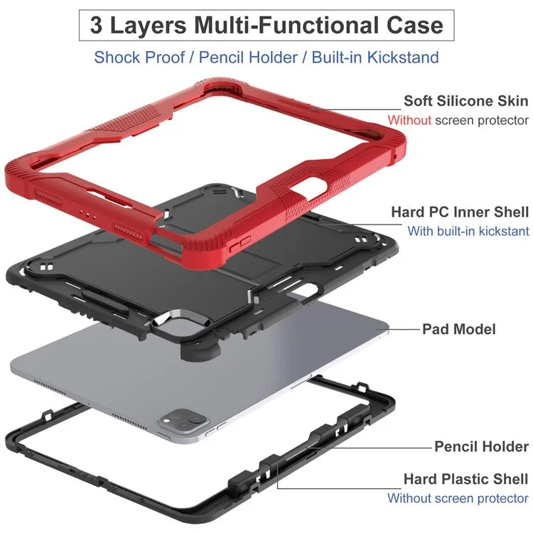 For iPad Pro 11 (2024) Case Hard PC and Soft Silicone Tablet Cover with Bracket Kickstand