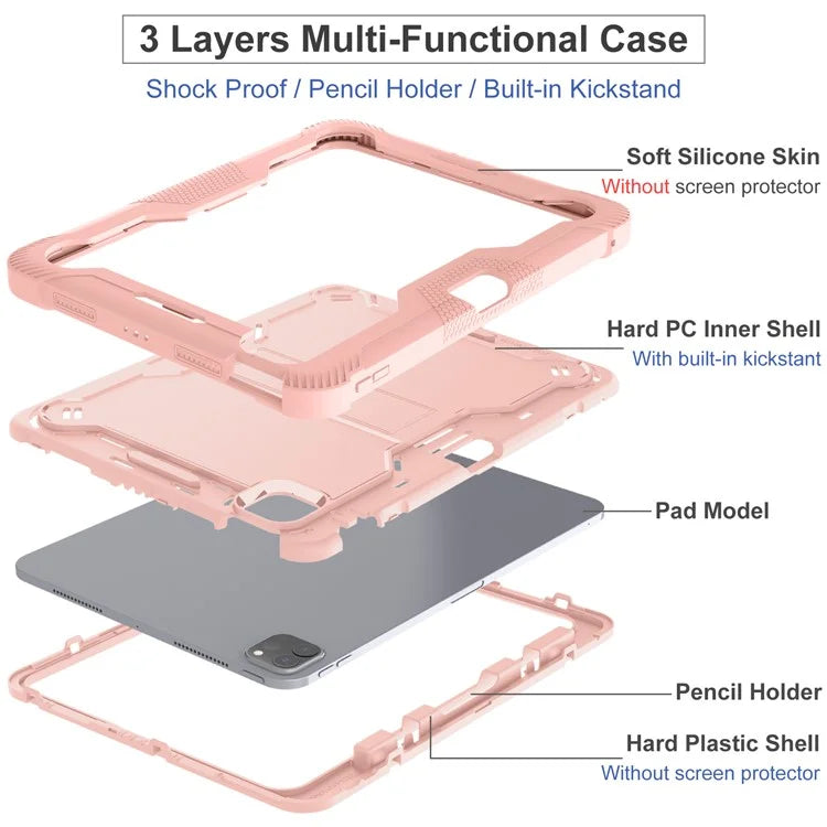 For iPad Pro 11 (2024) Case Hard PC and Soft Silicone Tablet Cover with Bracket Kickstand