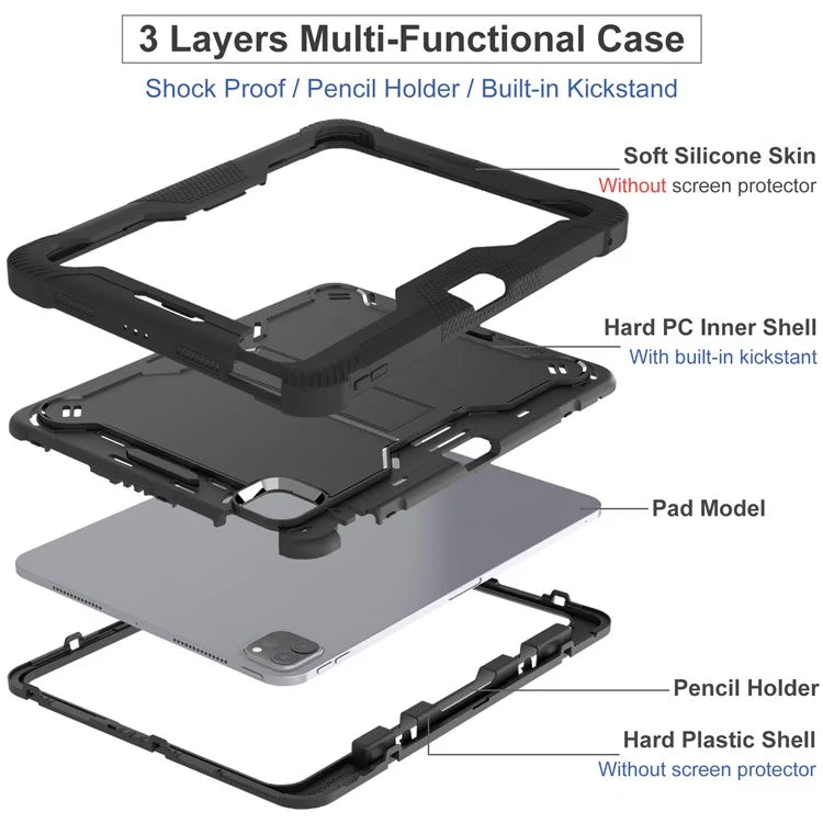 For iPad Pro 11 (2024) Case Hard PC and Soft Silicone Tablet Cover with Bracket Kickstand