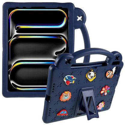 For iPad Pro 11 (2024) Case Cartoon Patterns Hand Grip Kickstand Tablet EVA Cover