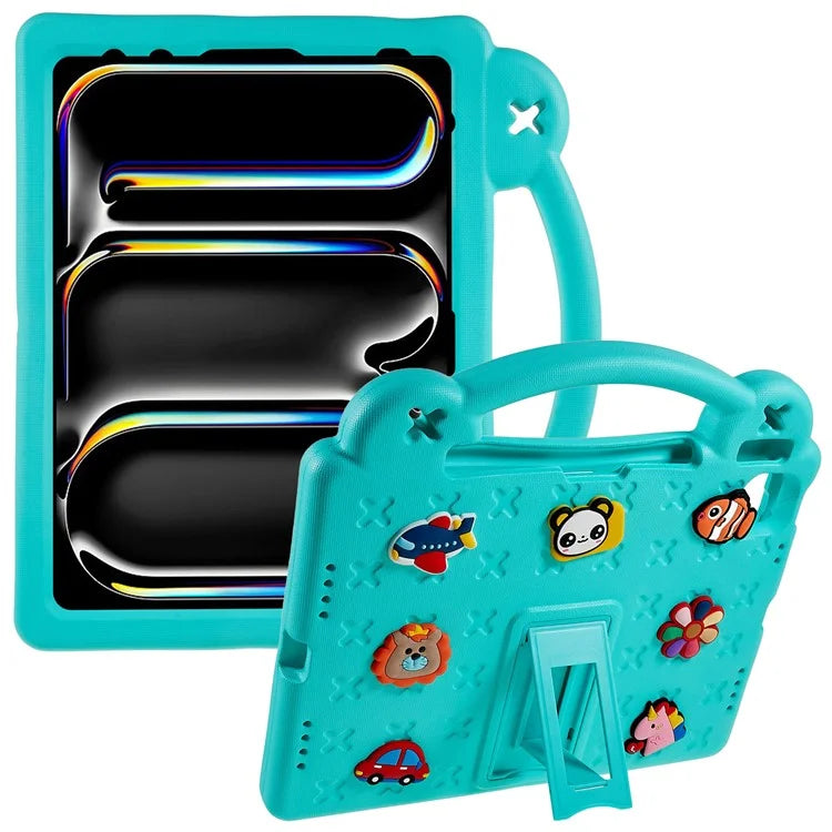 For iPad Pro 11 (2024) Case Cartoon Patterns Hand Grip Kickstand Tablet EVA Cover