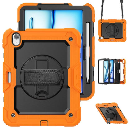 For iPad Air 11 (2024) Case Rotating Kickstand PC+Silicone Tablet Cover with Screen Film / Shoulder Strap