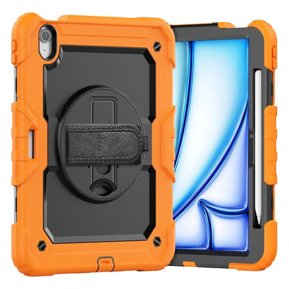 For iPad Air 11 (2024) Case Rotating Kickstand PC+Silicone Tablet Cover with Screen Film / Shoulder Strap
