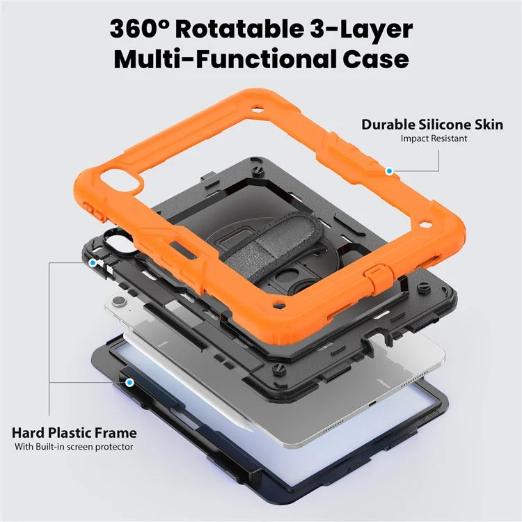 For iPad Air 11 (2024) Case Rotating Kickstand PC+Silicone Tablet Cover with Screen Film / Shoulder Strap