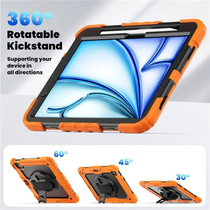 For iPad Air 11 (2024) Case Rotating Kickstand PC+Silicone Tablet Cover with Screen Film / Shoulder Strap