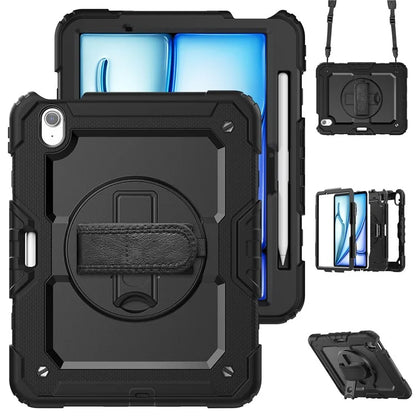 For iPad Air 11 (2024) Case Rotating Kickstand PC+Silicone Tablet Cover with Screen Film / Shoulder Strap