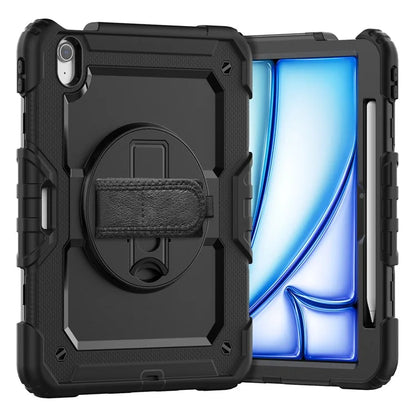 For iPad Air 11 (2024) Case Rotating Kickstand PC+Silicone Tablet Cover with Screen Film / Shoulder Strap