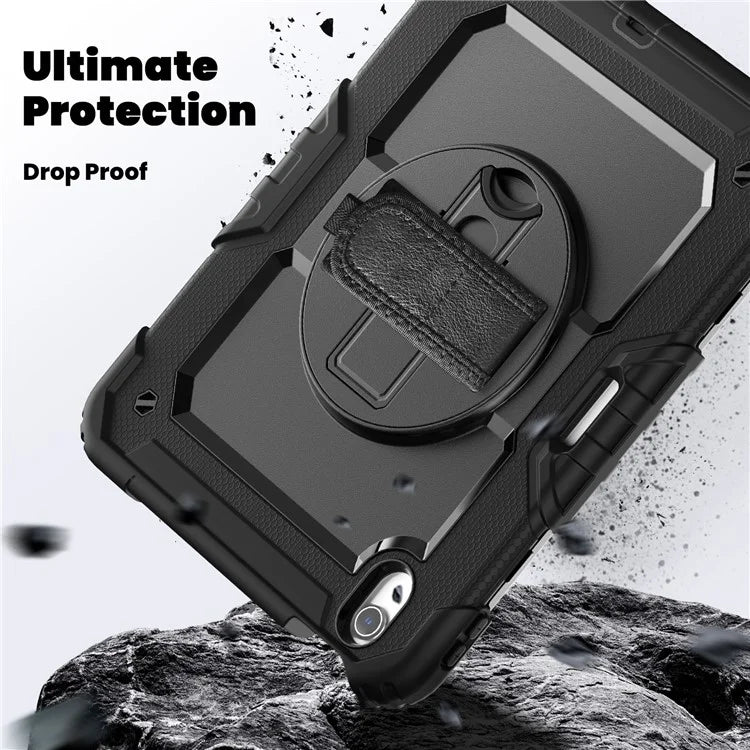 For iPad Air 11 (2024) Case Rotating Kickstand PC+Silicone Tablet Cover with Screen Film / Shoulder Strap