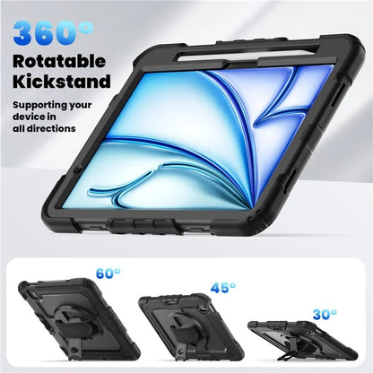 For iPad Air 11 (2024) Case Rotating Kickstand PC+Silicone Tablet Cover with Screen Film / Shoulder Strap