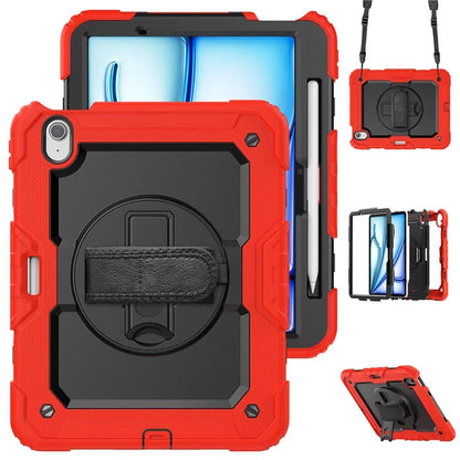 For iPad Air 11 (2024) Case Rotating Kickstand PC+Silicone Tablet Cover with Screen Film / Shoulder Strap