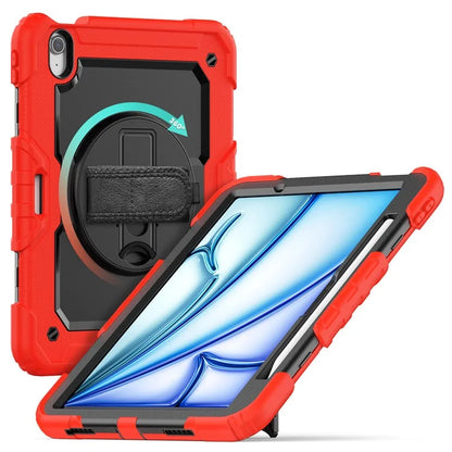 For iPad Air 11 (2024) Case Rotating Kickstand PC+Silicone Tablet Cover with Screen Film / Shoulder Strap