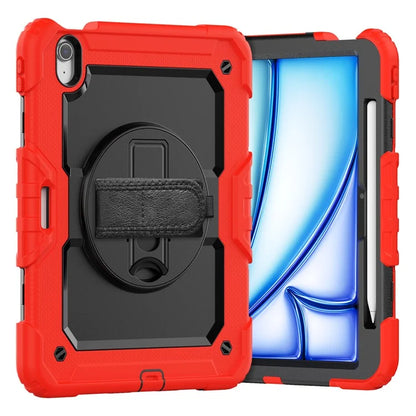 For iPad Air 11 (2024) Case Rotating Kickstand PC+Silicone Tablet Cover with Screen Film / Shoulder Strap