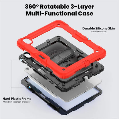 For iPad Air 11 (2024) Case Rotating Kickstand PC+Silicone Tablet Cover with Screen Film / Shoulder Strap