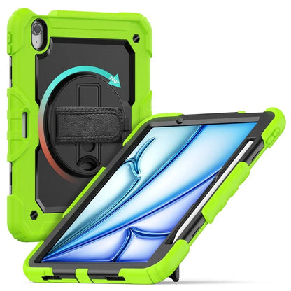 For iPad Air 11 (2024) Case Rotating Kickstand PC+Silicone Tablet Cover with Screen Film / Shoulder Strap